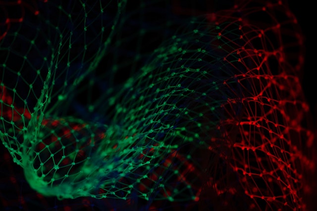 Red and green wire frame mesh