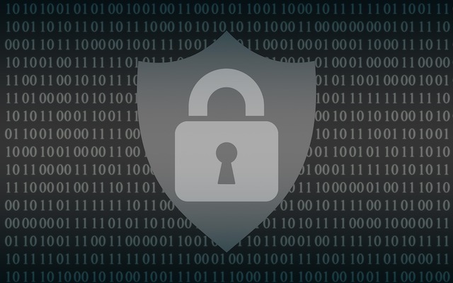 Binary numbers with a shield containing a padlock