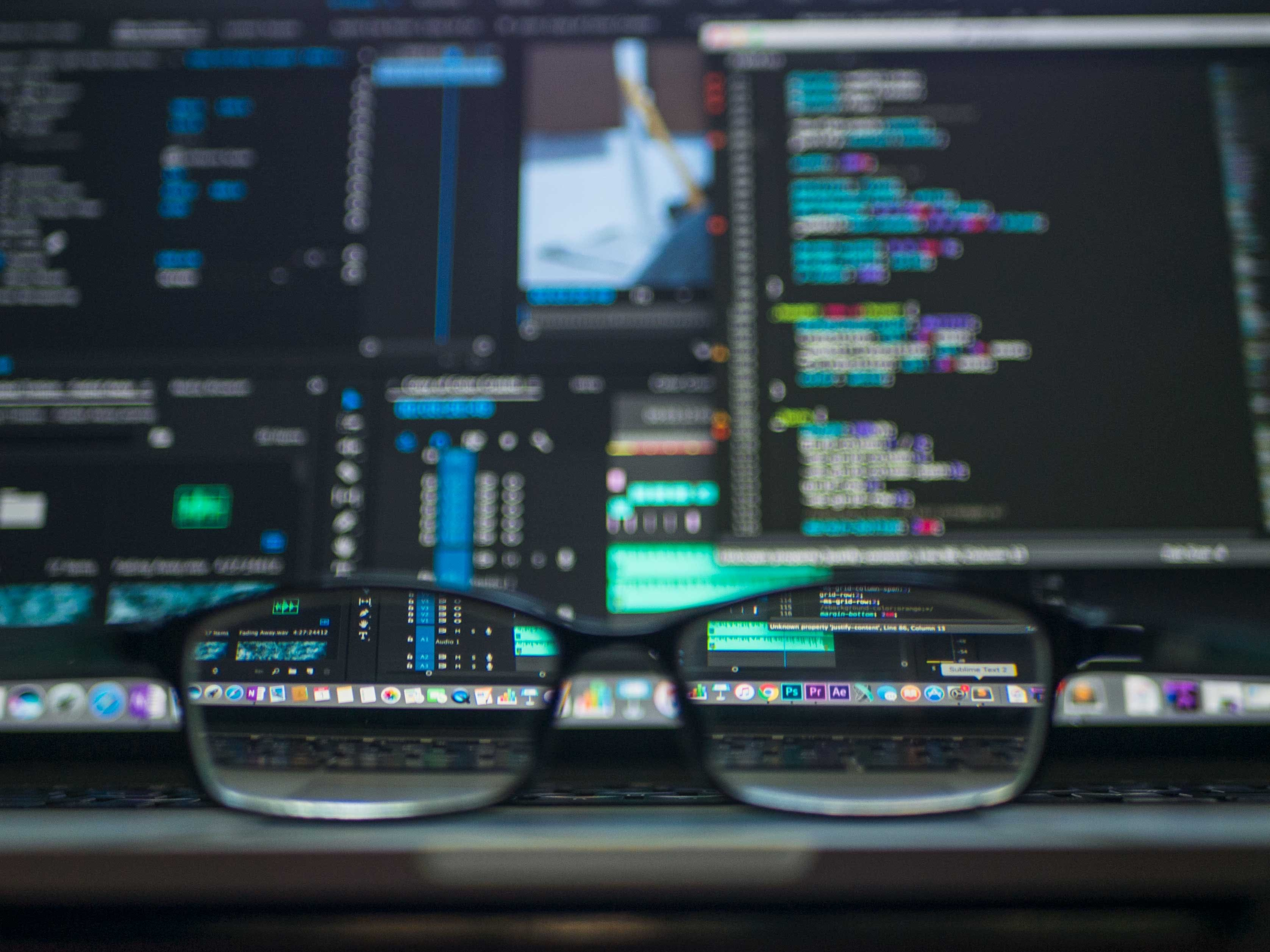 computer screen, glasses